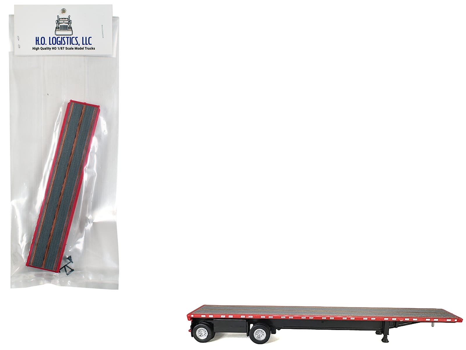 High Boy Spread Axle Flatbed Trailer Red 1/87 (HO) Plastic Model Car by HO Logistics