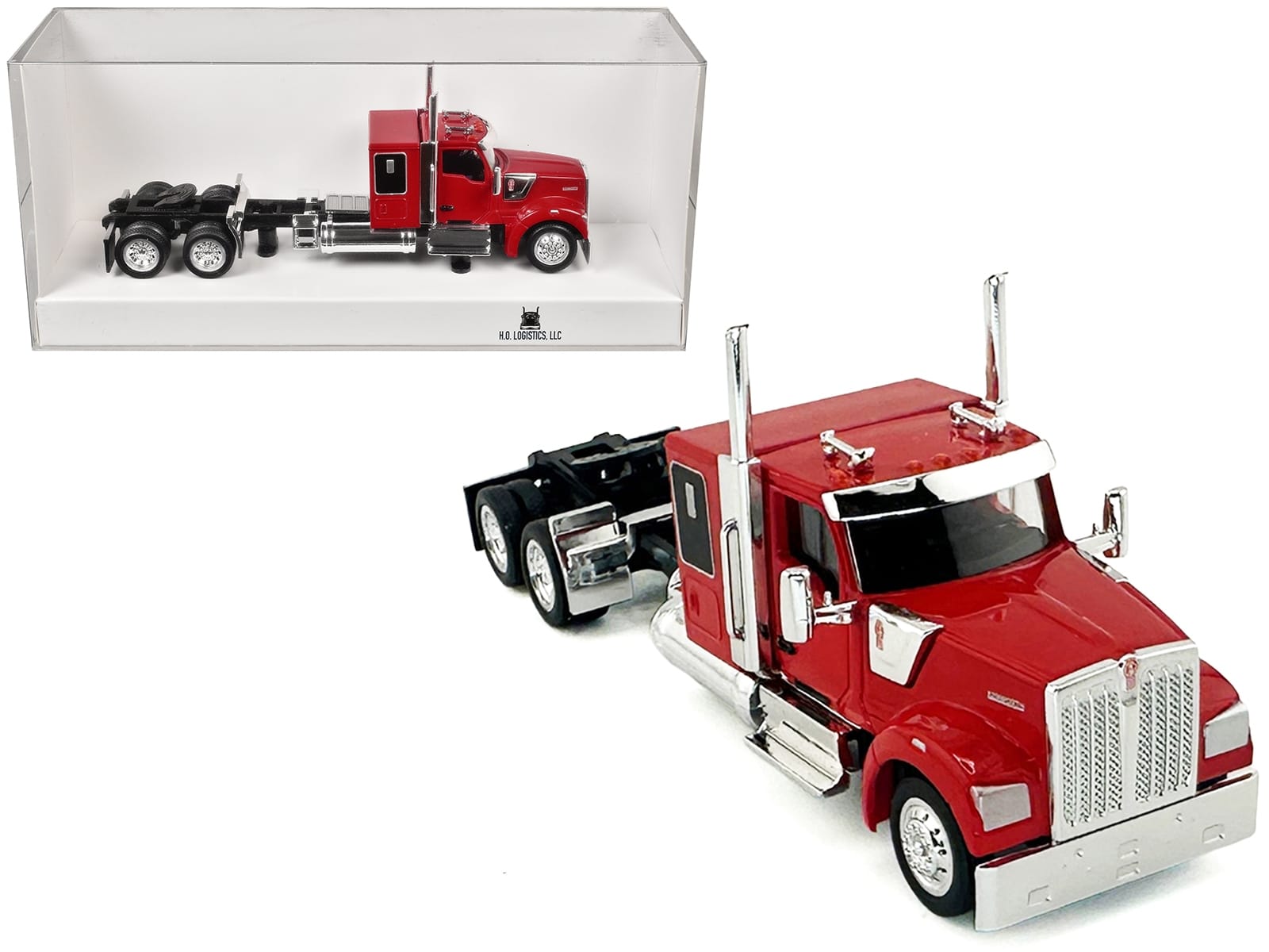 Kenworth W990 with Flat Top Sleeper Cab Red 1/87 (HO) Plastic Model Car by HO Logistics