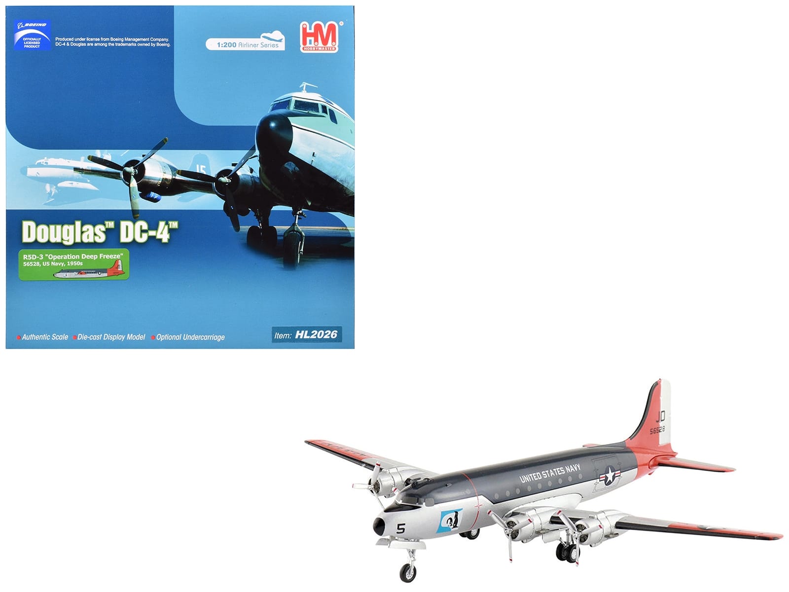 Douglas R5D-3 Skymaster Transport Aircraft "Operation Deep Freeze" (1950s) United States Navy "Airliner Series" 1/200 Diecast Model by Hobby Master - Image 3
