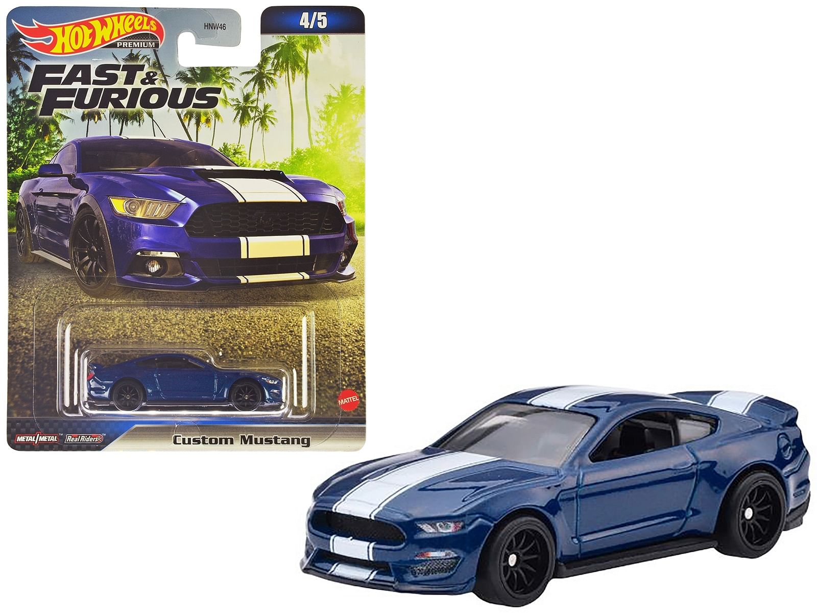 Custom Mustang Blue Metallic with White Stripes “F9” (2021) Movie “Fast & Furious” Series Diecast Model Car by Hot Wheels