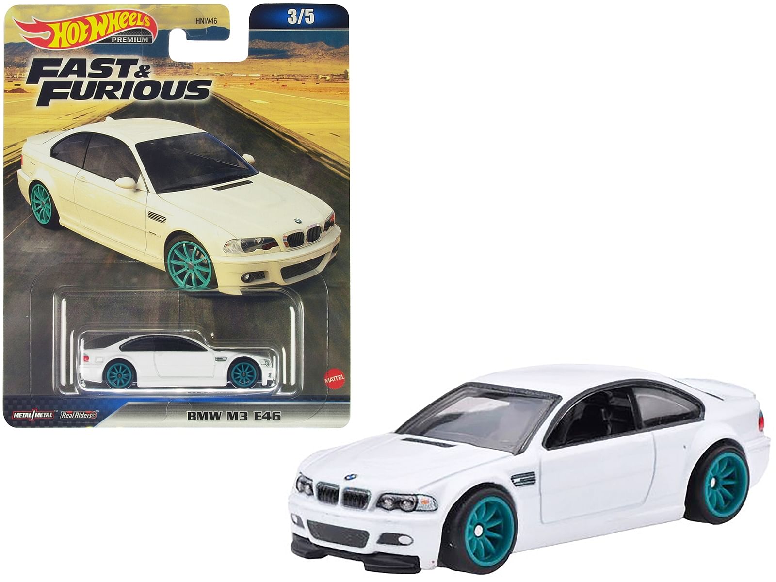 BMW M3 E46 White with Green Wheels “Furious 7” (2015) Movie “Fast & Furious” Series Diecast Model Car by Hot Wheels