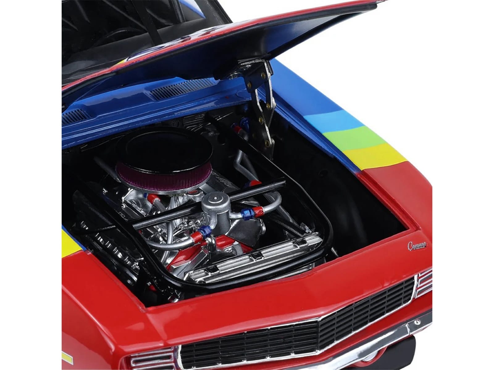 1969 Chevrolet Camaro #24 Jeff Gordon "Hendrick Motorsports First Win Tribute" Blue and Red with Rainbow Stripes 1/18 Diecast Model Car by Highway 61 - Image 3