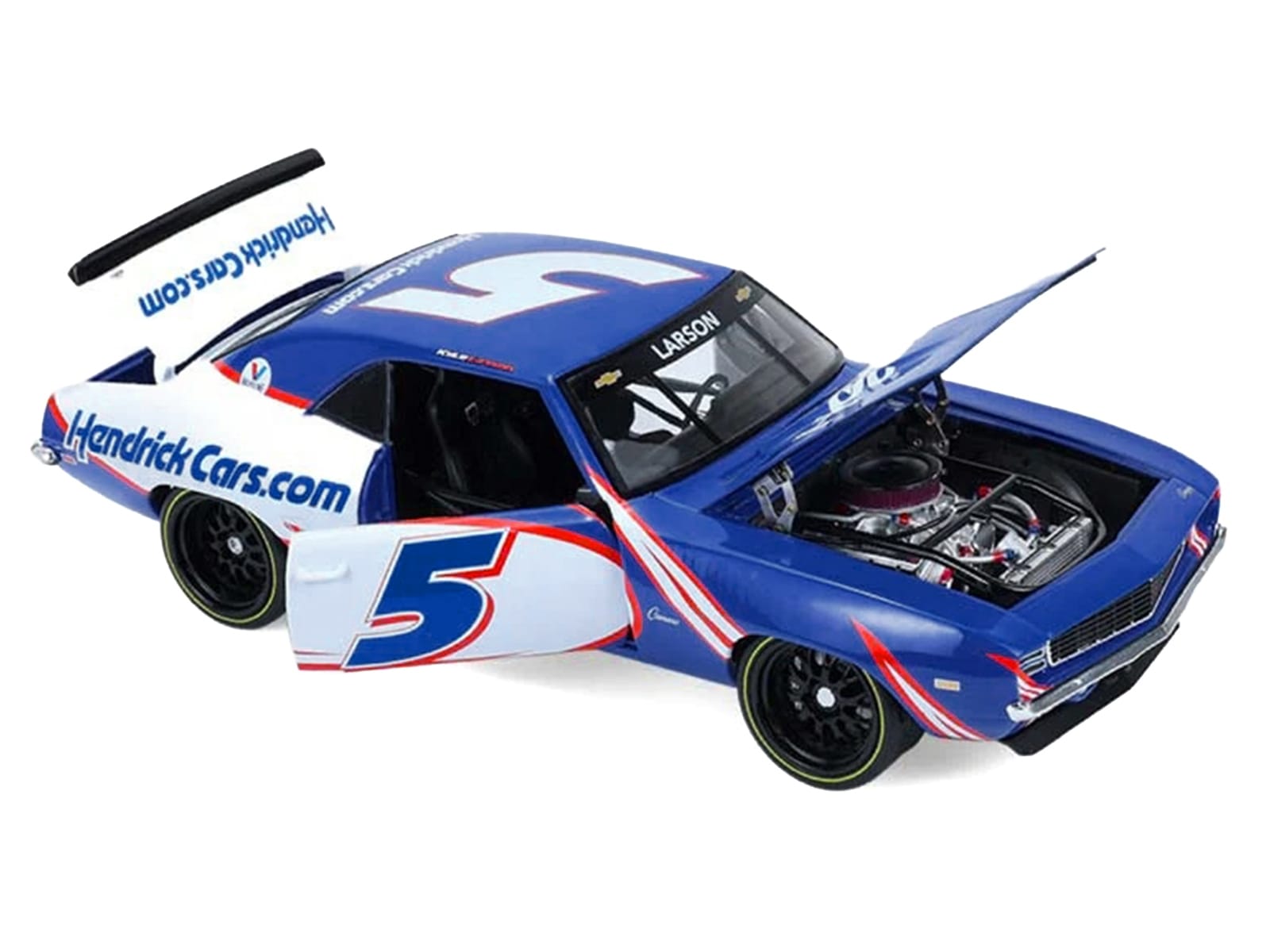 1969 Chevrolet Camaro #5 Kyle Larson "Hendrick Motorsports First Win Tribute" Blue and White with Graphics 1/18 Diecast Model Car by Highway 61 - Image 2