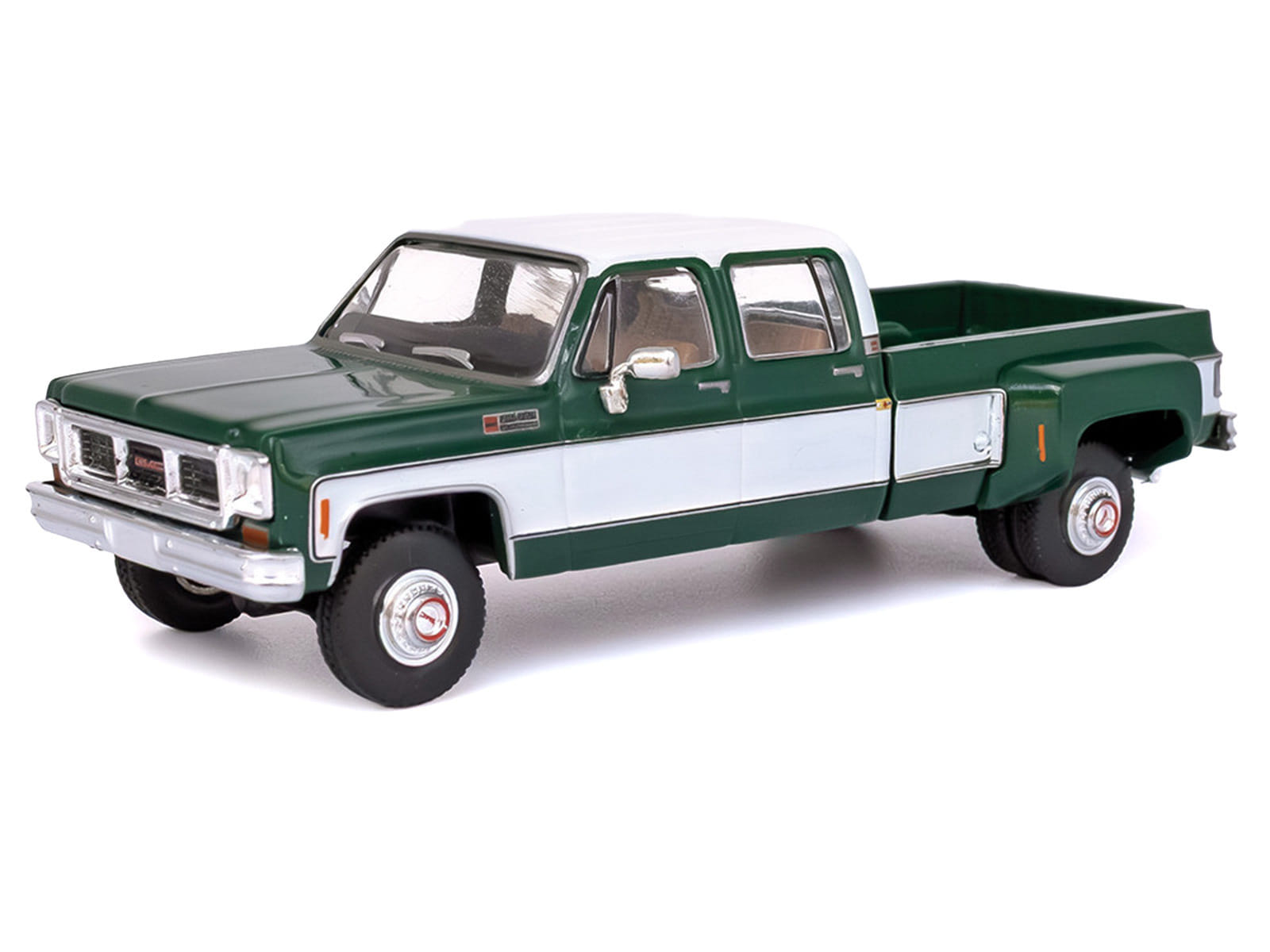 1973 GMC Sierra Grande 3500 Crew Cab Dually Pickup Truck Green and White 1/64 Diecast Model by IXO Models - Image 2