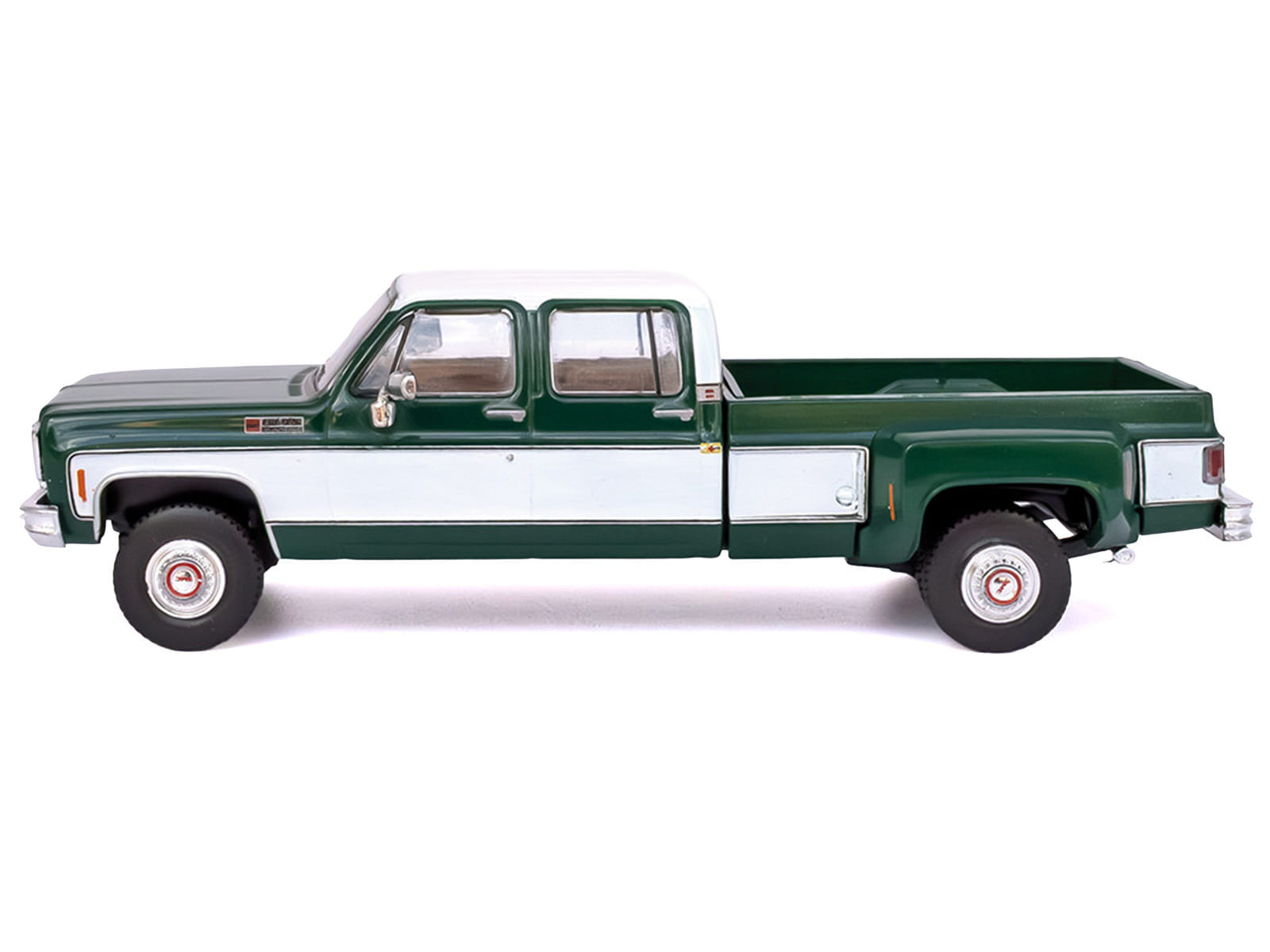 1973 GMC Sierra Grande 3500 Crew Cab Dually Pickup Truck Green and White 1/64 Diecast Model by IXO Models - Image 3