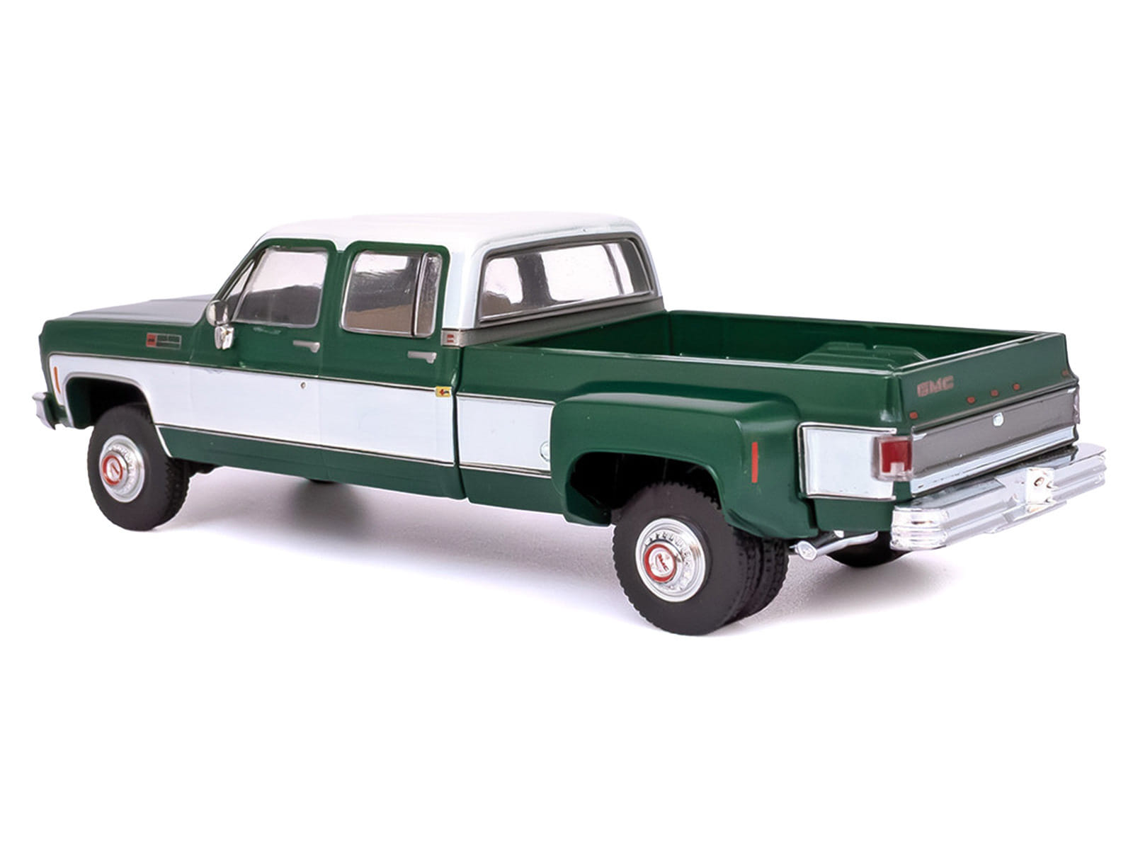 1973 GMC Sierra Grande 3500 Crew Cab Dually Pickup Truck Green and White 1/64 Diecast Model by IXO Models - Image 4