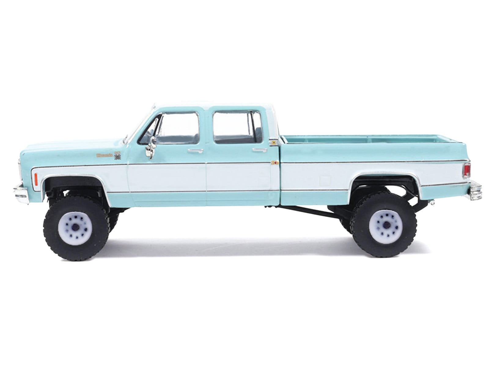 1978 Chevrolet Silverado K30 Crew Cab Pickup Truck Light Blue and White with Blue Interior 1/64 Diecast Model by IXO Models - Image 2