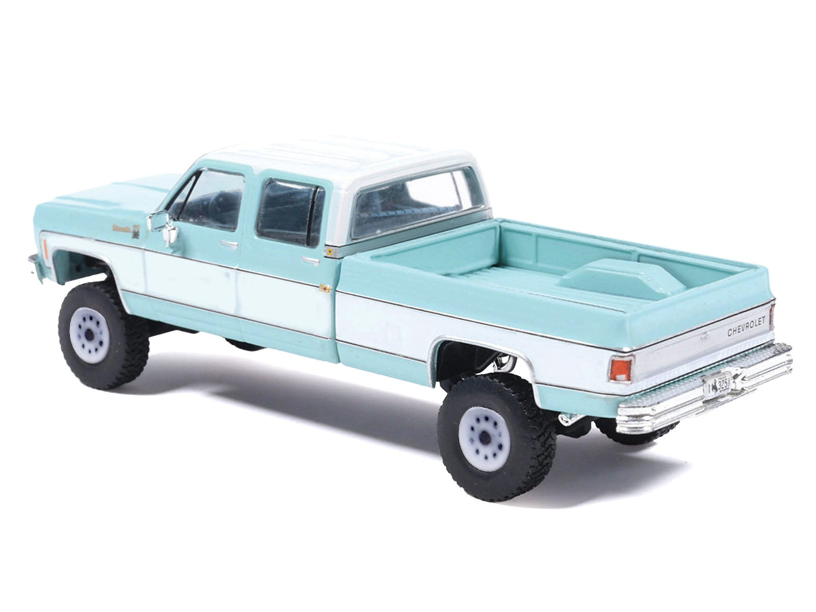 1978 Chevrolet Silverado K30 Crew Cab Pickup Truck Light Blue and White with Blue Interior 1/64 Diecast Model by IXO Models - Image 3