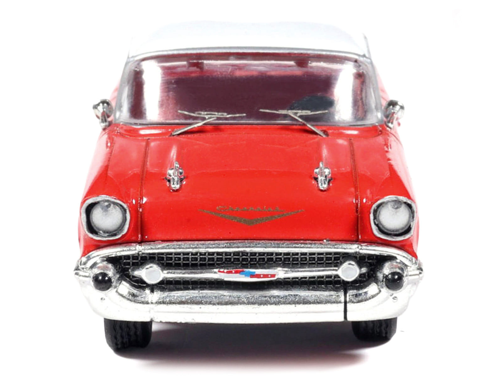 1957 Chevrolet Bel Air Red with White Top and Red Interior 1/64 Diecast Model by IXO Models - Image 4