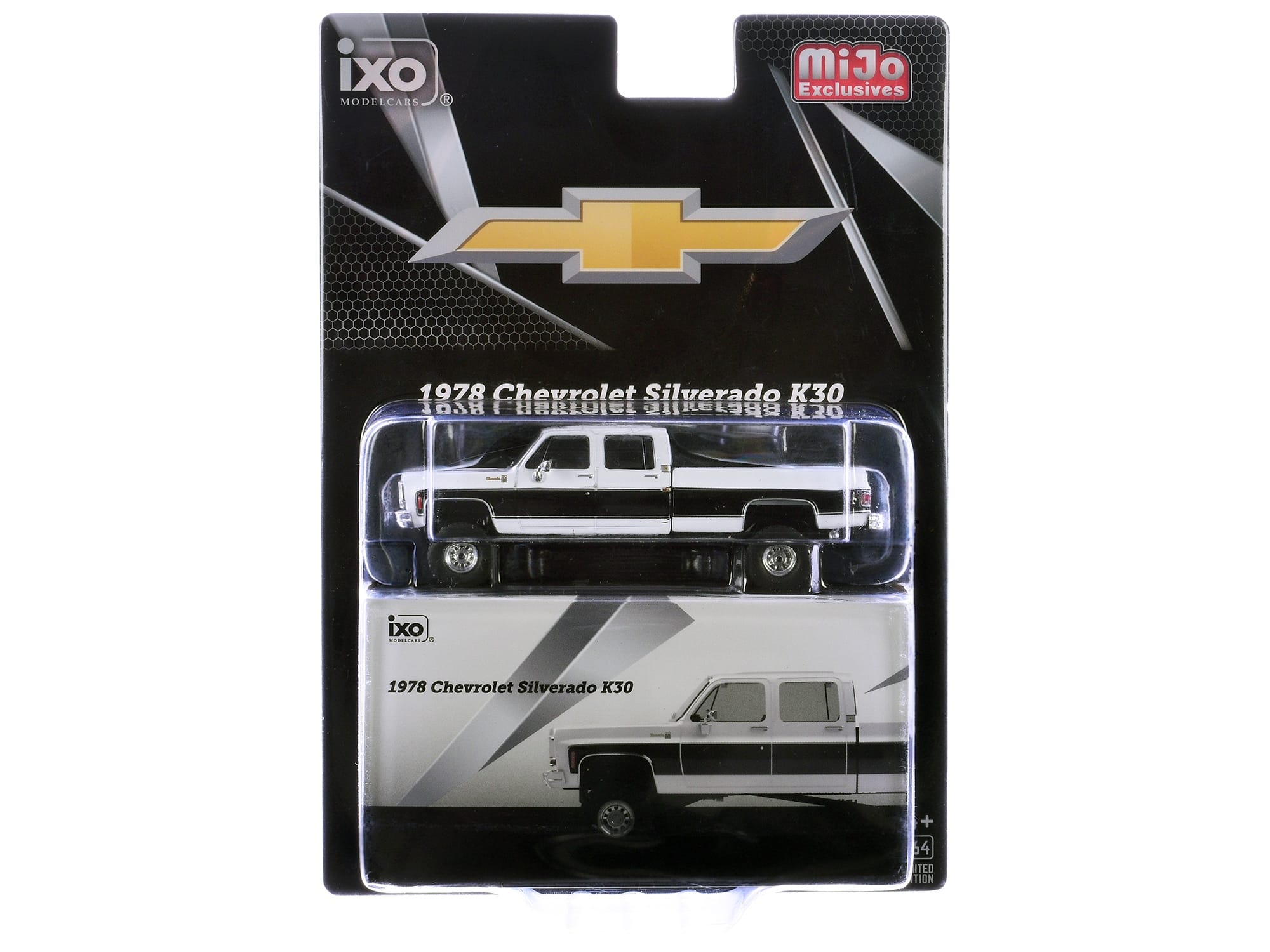 1978 Chevrolet Silverado K30 Crew Cab Pickup Truck White and Black 1/64 Diecast Model Car by IXO Models - Image 3