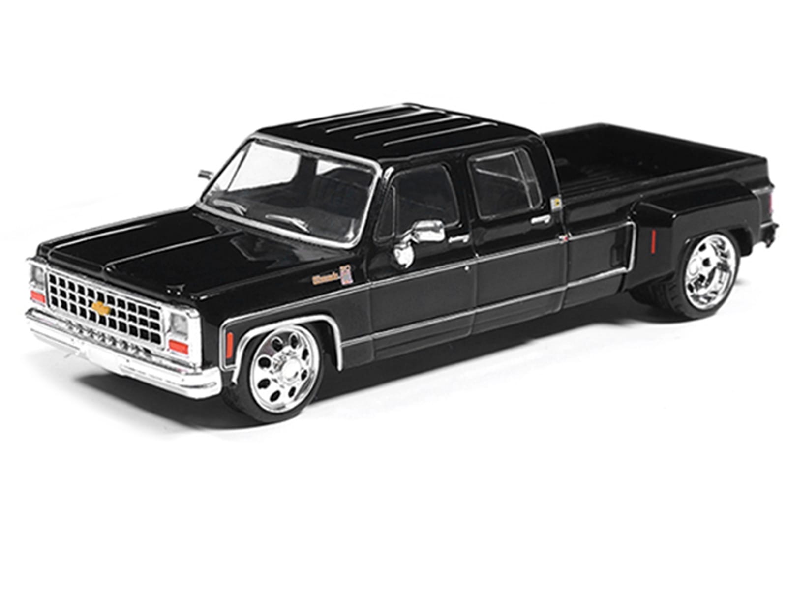 1980 Chevrolet Silverado C30 Crew Cab Dually Lowered Pickup Truck Black 1/64 Diecast Model Car by IXO Models - Image 2
