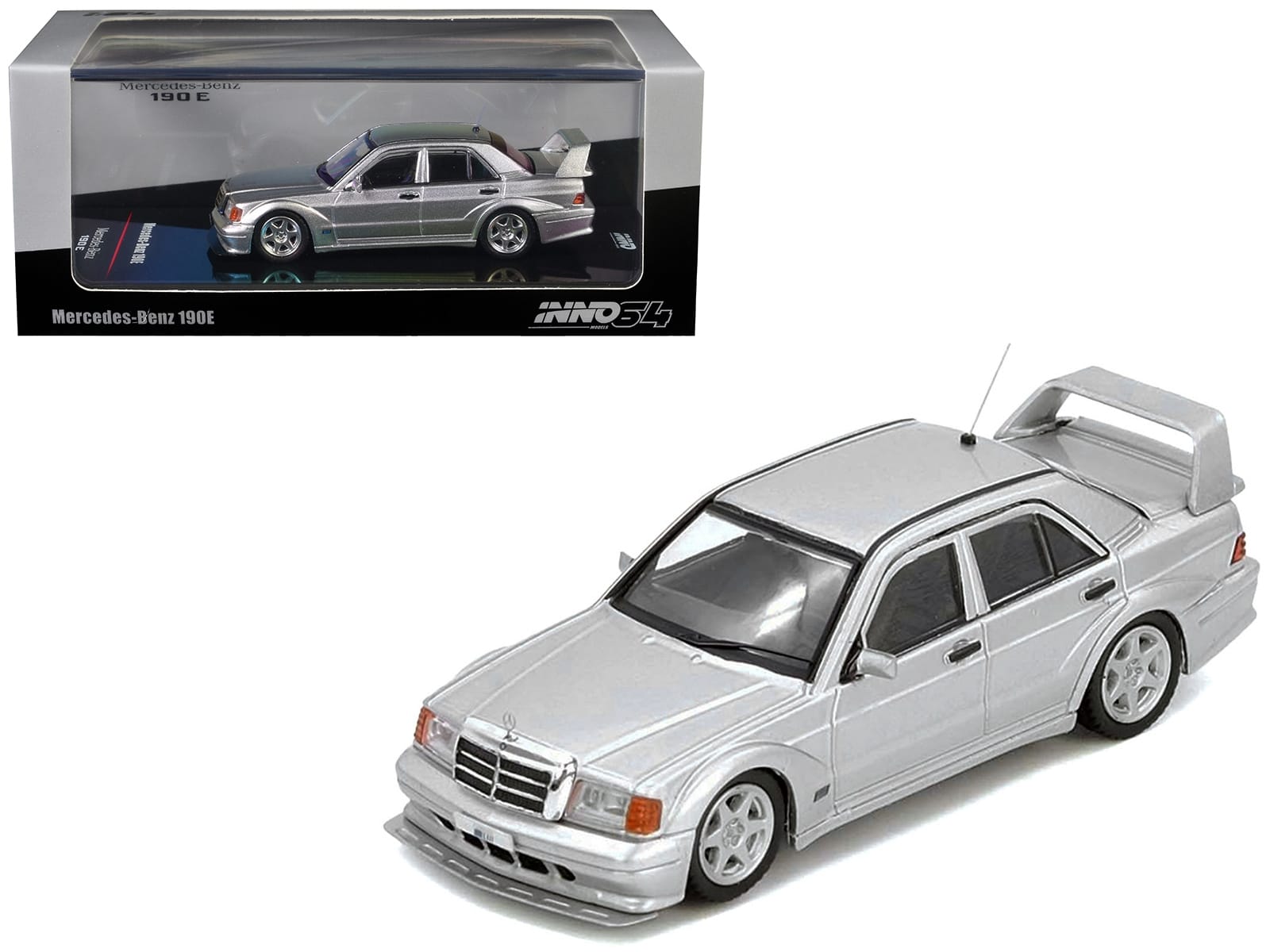 Mercedes-Benz 190E 2.5-16 Evolution II Silver Metallic 1/64 Diecast Model Car by Inno Models