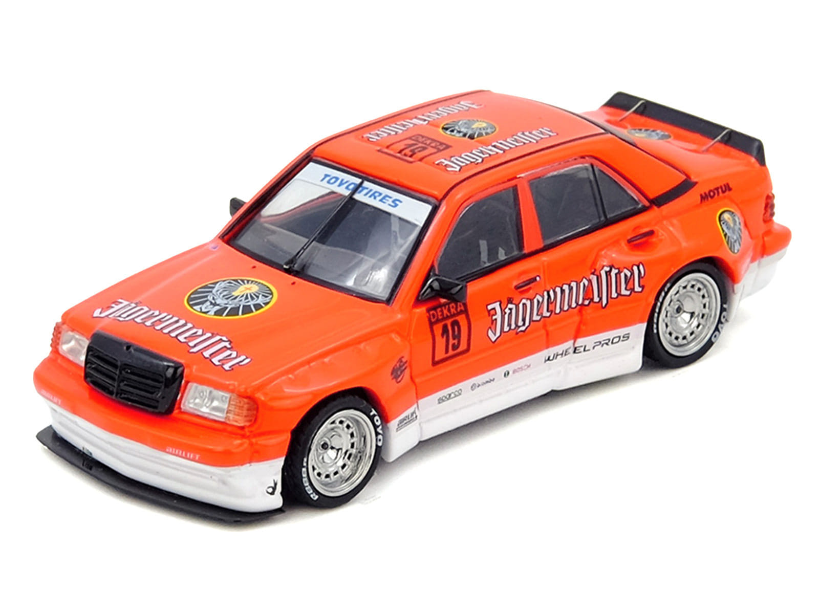 Pandem Rocket Bunny 190E #19 "Jagermeister" Orange and White 1/64 Diecast Model Car by Inno Models - Image 2