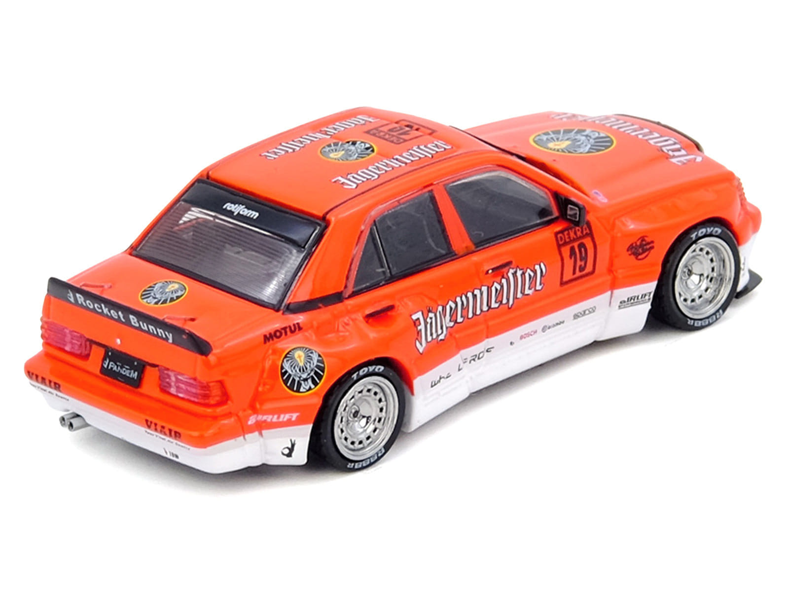 Pandem Rocket Bunny 190E #19 "Jagermeister" Orange and White 1/64 Diecast Model Car by Inno Models - Image 3