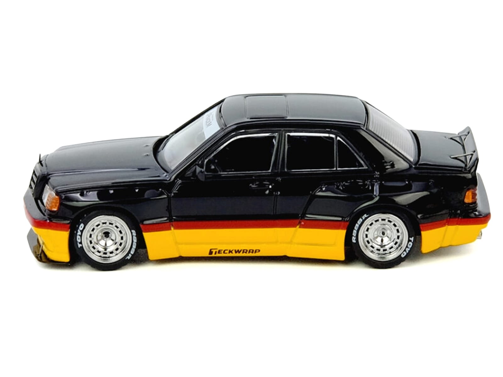 Pandem Rocket Bunny 190E Black with Red and Yellow Stripes "Diecast Con Madrid 2026 Event Edition" 1/64 Diecast Model Car by Inno Models - Image 2