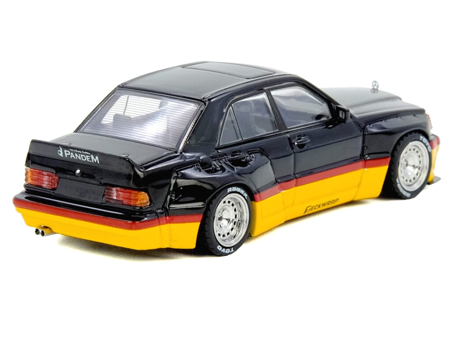 Pandem Rocket Bunny 190E Black with Red and Yellow Stripes "Diecast Con Madrid 2026 Event Edition" 1/64 Diecast Model Car by Inno Models - Image 3