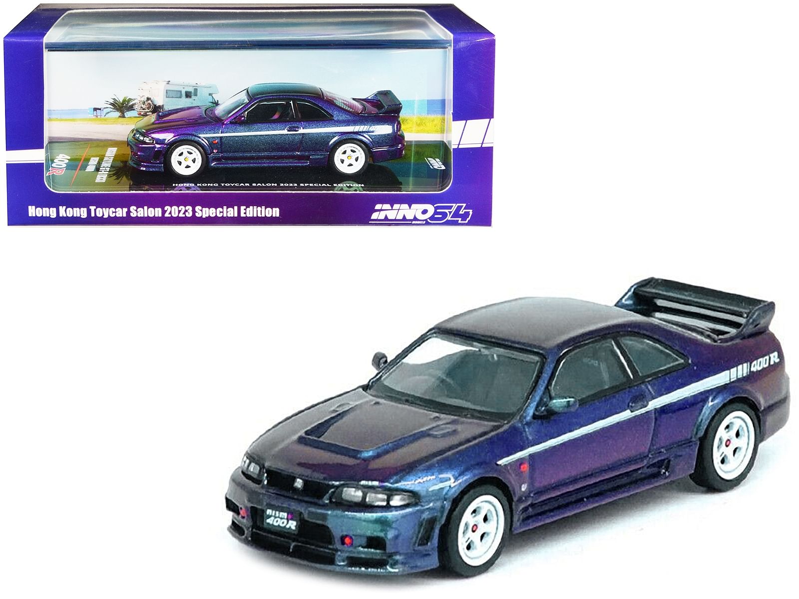 Nissan Skyline GT-R (R33) Nismo 400R RHD (Right Hand Drive) Midnight Purple II Metallic “Hong Kong Toycar Salon 2023 Special Edition” 1/64 Diecast Model Car by Inno Models