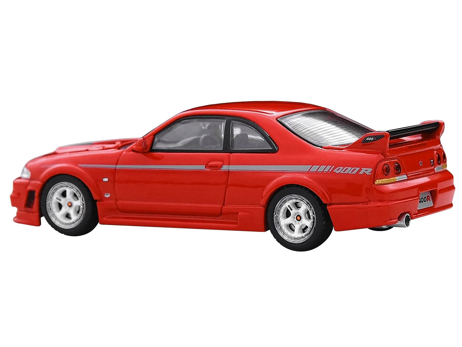 Nissan Skyline GT-R (R33) Nismo 400R RHD (Right Hand Drive) Super Clear Red II with Silver Stripes 1/64 Diecast Model Car by Inno Models