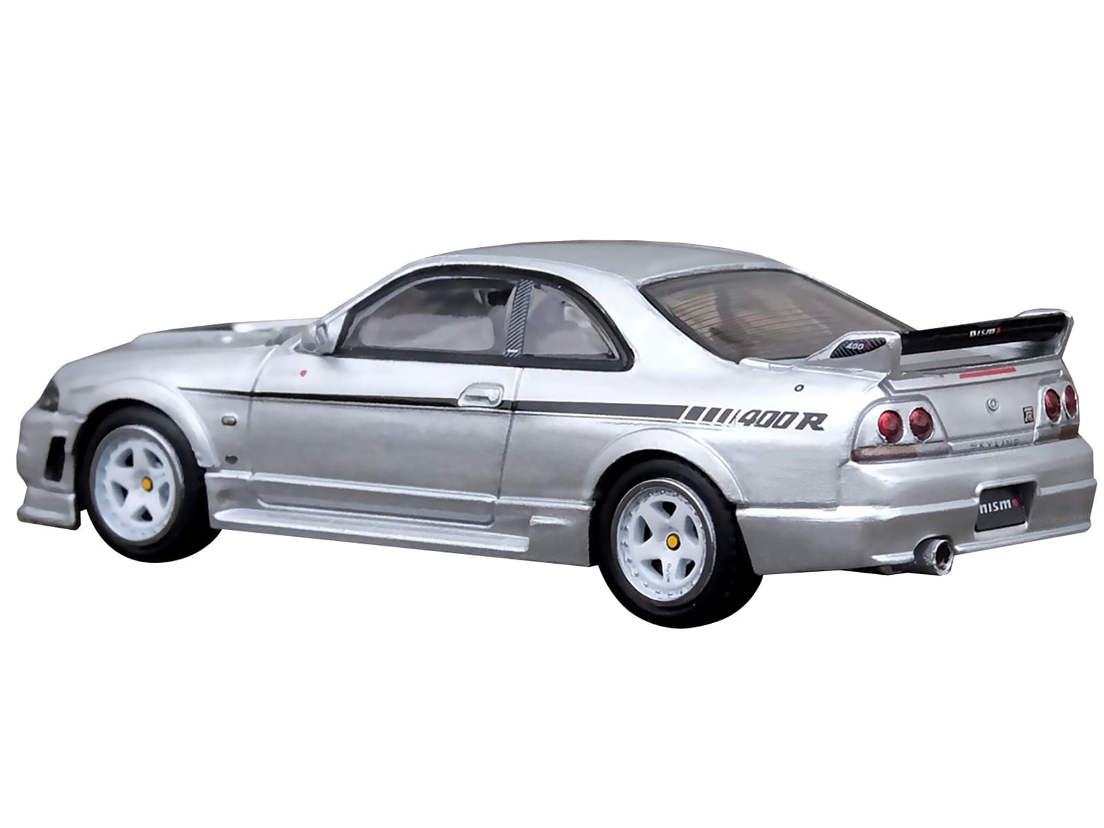 Nissan Skyline GT-R (R33) Nismo 400R RHD (Right Hand Drive) Sonic Silver Metallic with Black Stripes 1/64 Diecast Model Car by Inno Models