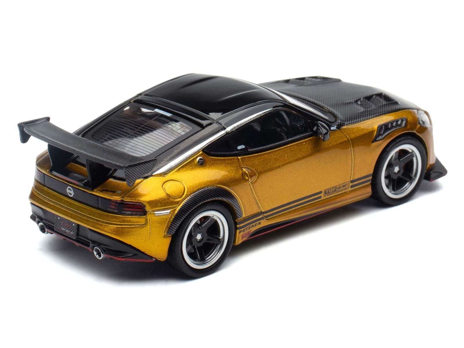 Nissan Fairlady Z Top Secret (RZ34) RHD (Right Hand Drive) Gold Metallic with Carbon Hood and Black Top 1/64 Diecast Model Car by Inno Models - Image 4