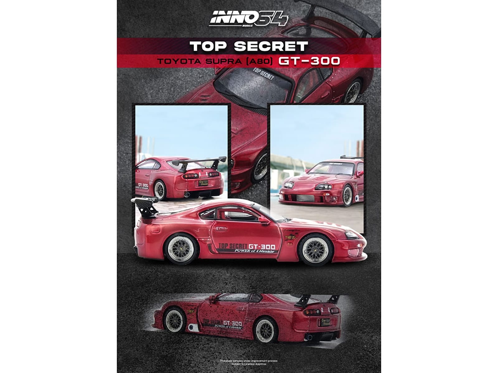 Toyota Supra (A80) "Top Secret" GT300 RHD (Right Hand Drive) Red Metallic 1/64 Diecast Model Car by Inno Models - Image 4