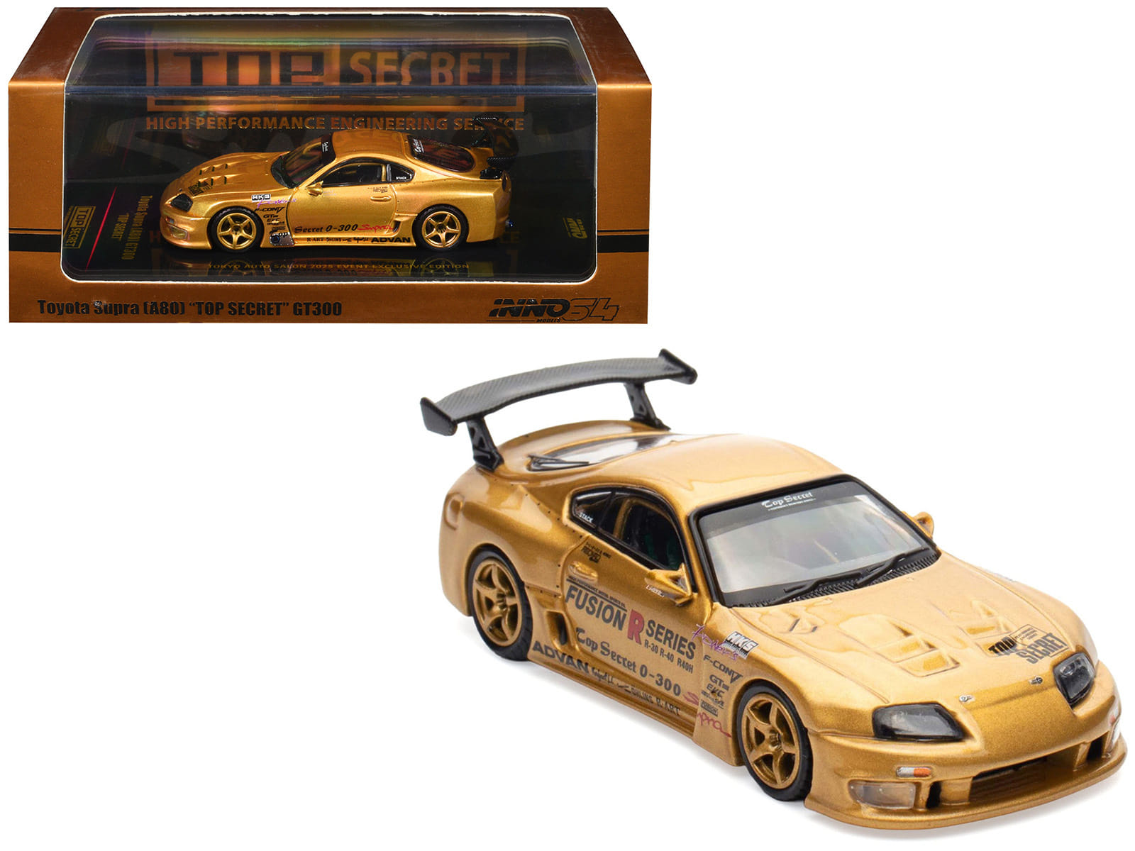 Toyota Supra (A80) "Top Secret" GT300 RHD (Right Hand Drive) Gold Metallic "Tokyo Auto Salon 2025 Event Exclusive" 1/64 Diecast Model Car by Inno Models