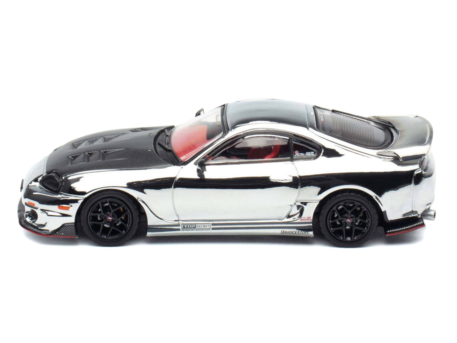 Toyota Supra (A80) "Top Secret" GT300 RHD (Right Hand Drive) Chrome with Carbon Hood and Red Interior "Tokyo Auto Salon 2026 Event Exclusive" 1/64 Diecast Model Car by Inno Models - Image 3