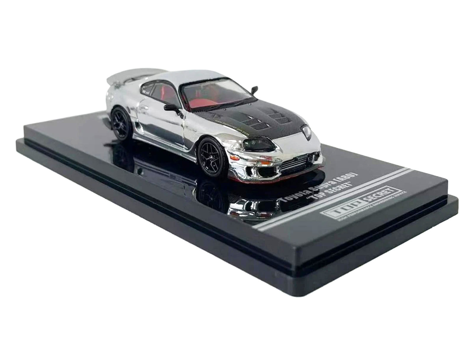 Toyota Supra (A80) "Top Secret" GT300 RHD (Right Hand Drive) Chrome with Carbon Hood and Red Interior "Tokyo Auto Salon 2026 Event Exclusive" 1/64 Diecast Model Car by Inno Models - Image 5