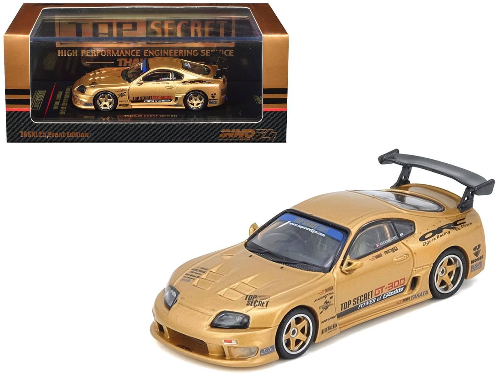 Toyota Supra (A80) "Top Secret Thailand" GT300 RHD (Right Hand Drive) Gold Metallic "Tokyo Auto Salon Kuala Lumpur 2025 Event Exclusive" 1/64 Diecast Model Car by Inno Models