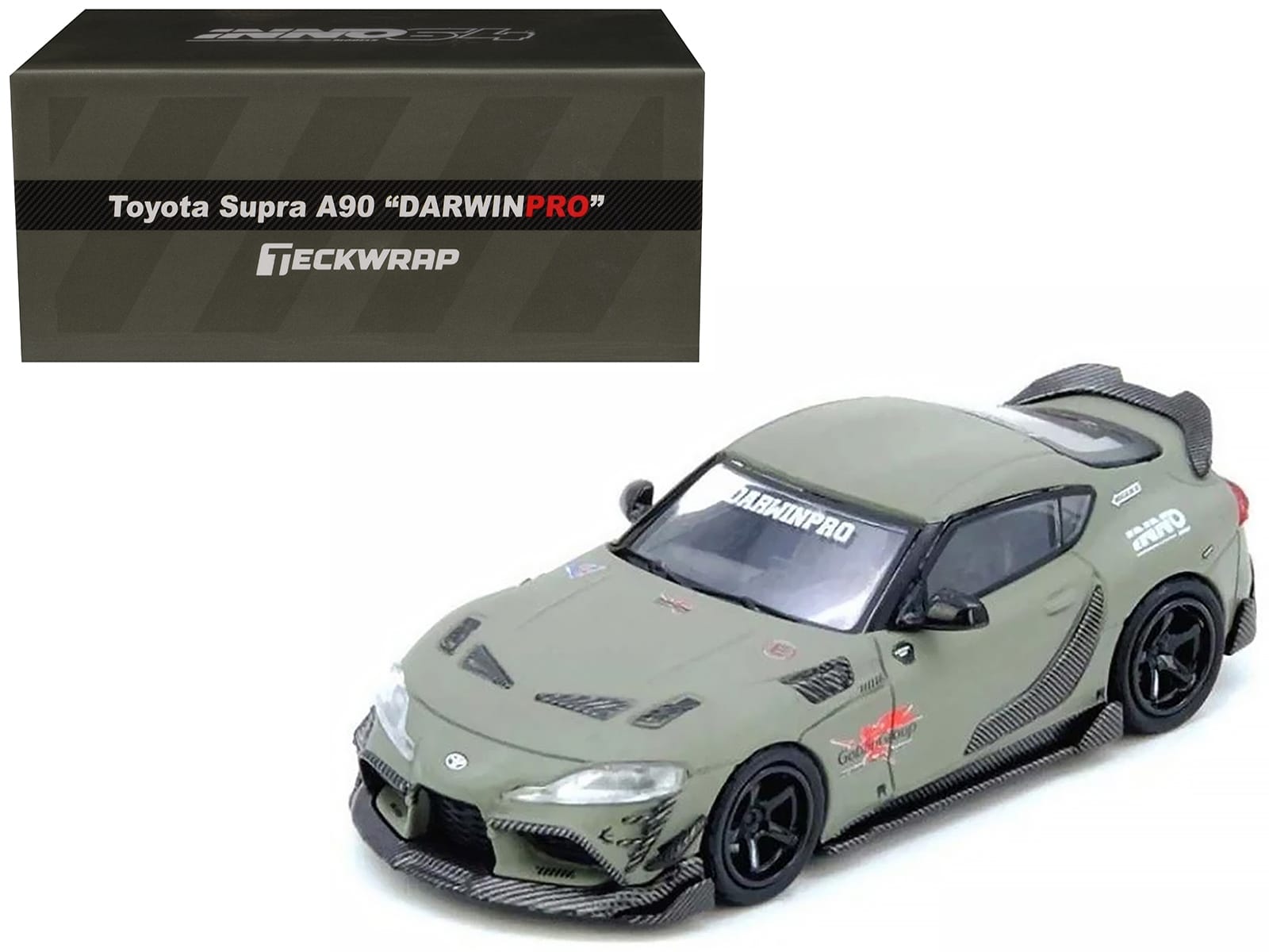Toyota Supra (A90) "DarwinPro" Matt Green with Carbon Accents 1/64 Diecast Model Car by Inno Models