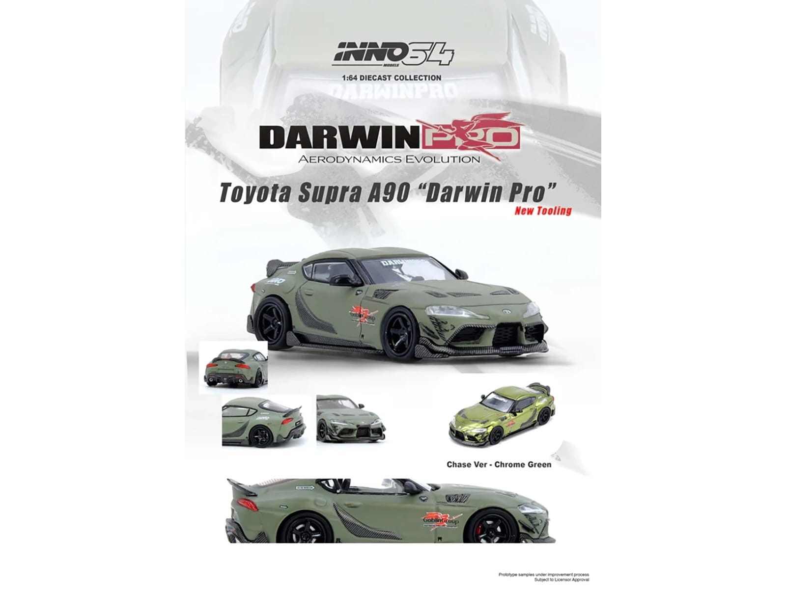 Toyota Supra (A90) "DarwinPro" Matt Green with Carbon Accents 1/64 Diecast Model Car by Inno Models - Image 4