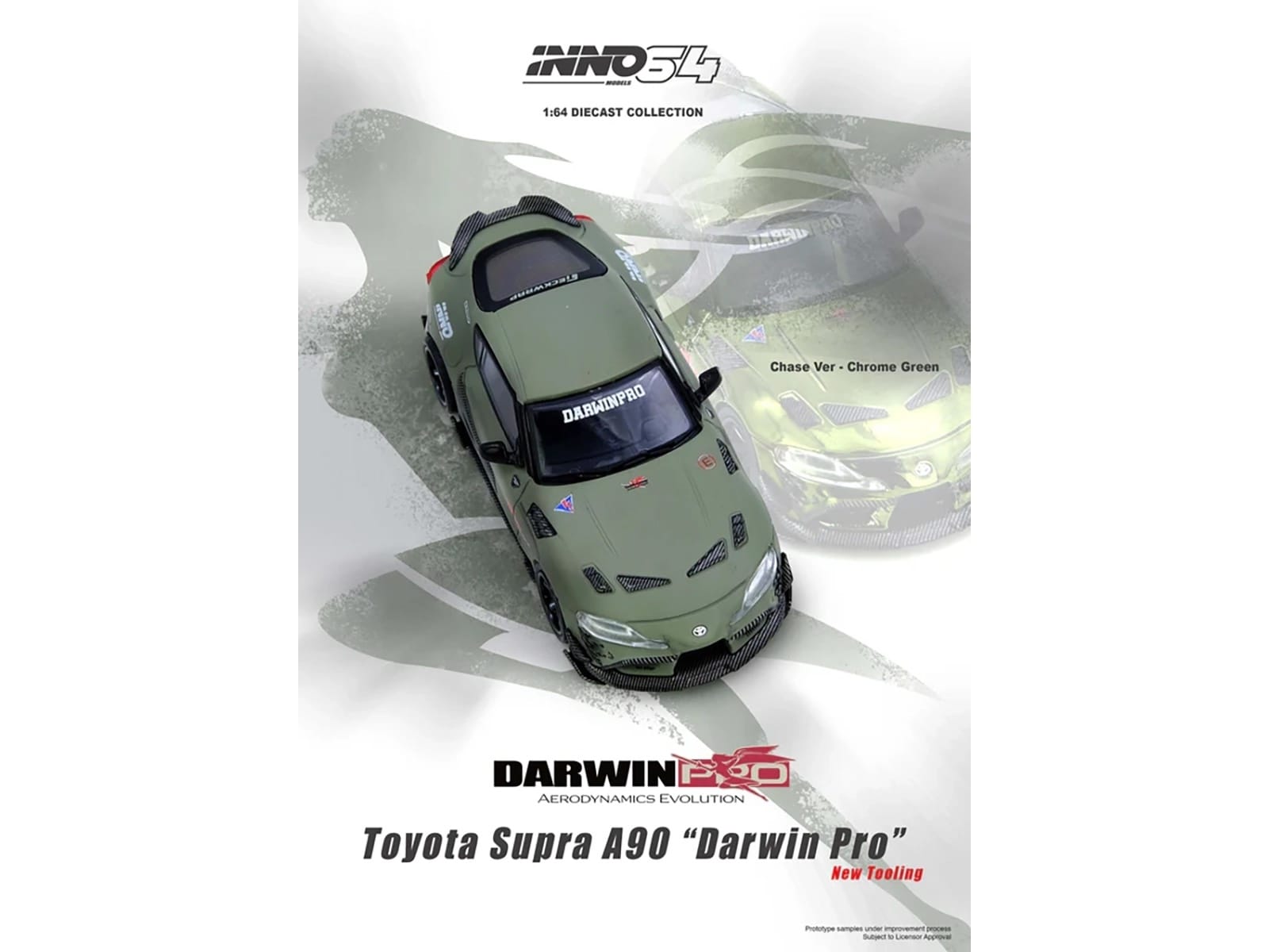 Toyota Supra (A90) "DarwinPro" Matt Green with Carbon Accents 1/64 Diecast Model Car by Inno Models - Image 5