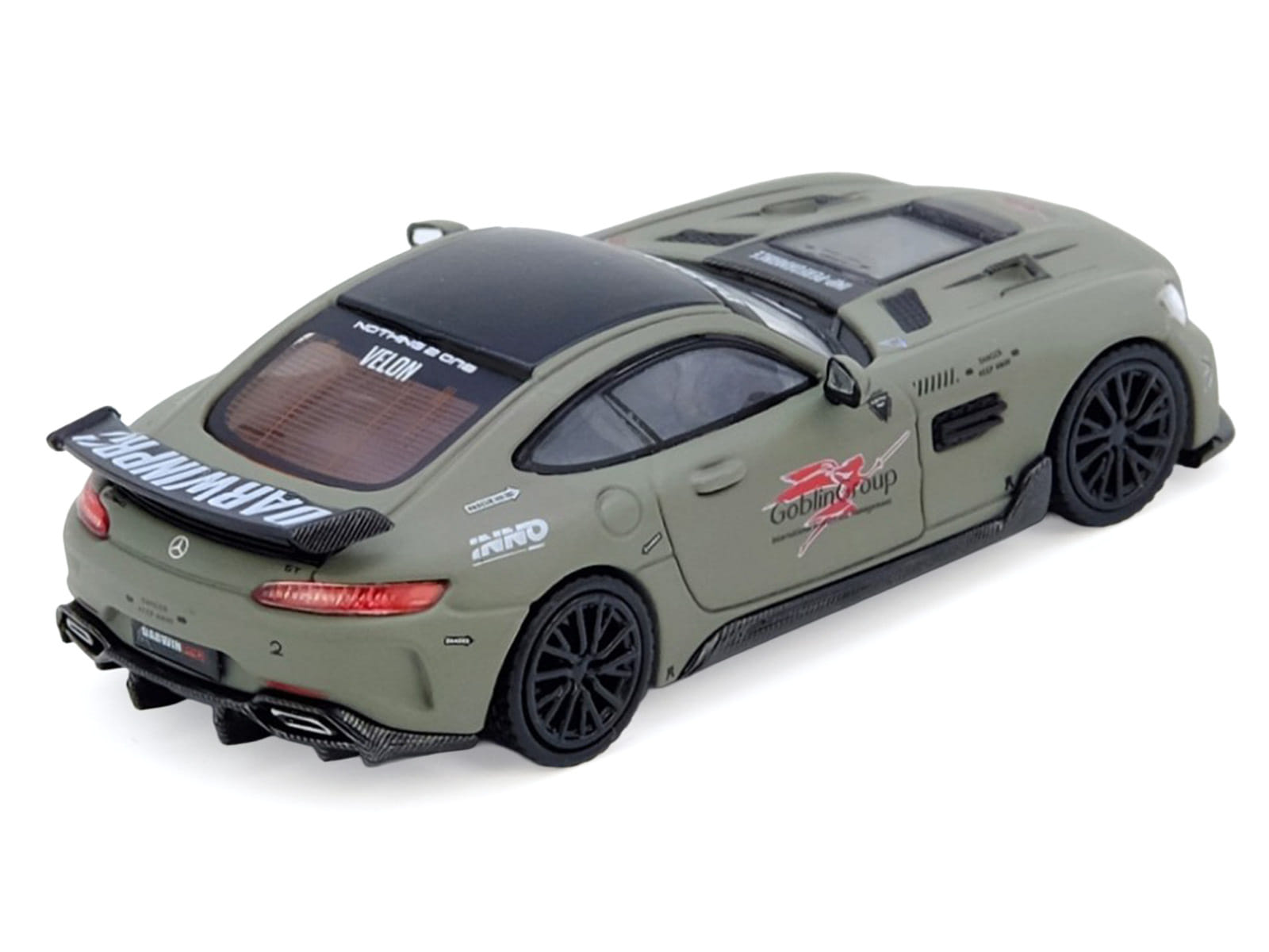 DarwinPRO iMP-Performance AMG GT "Goblin Group" Matt Green with Black Top 1/64 Diecast Model Car by Inno Models - Image 3
