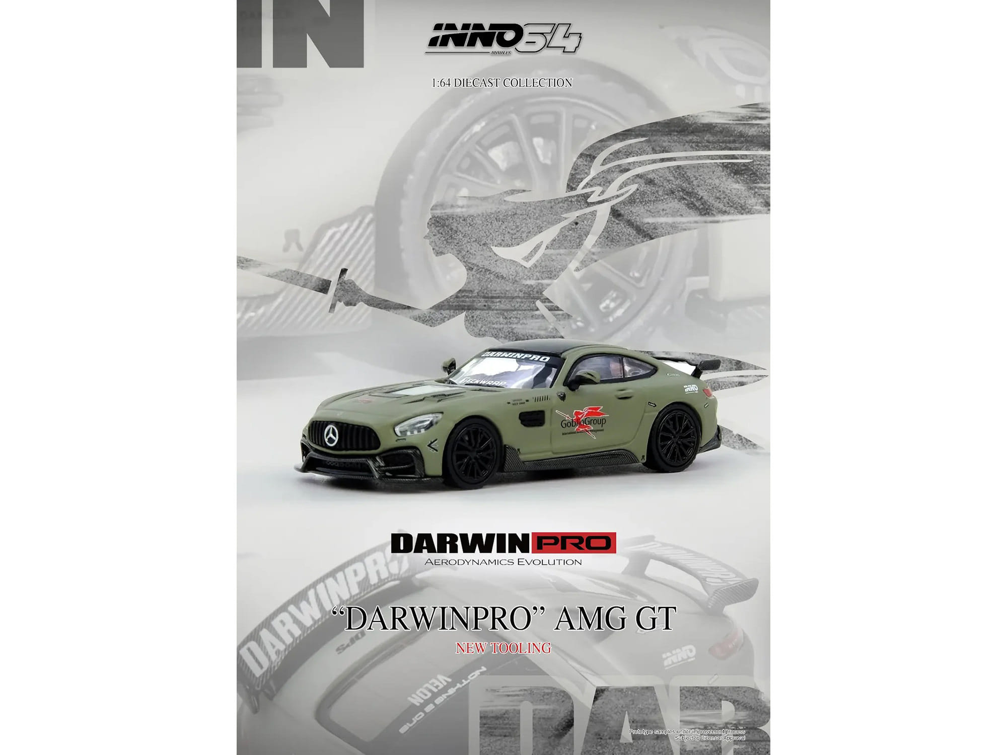 DarwinPRO iMP-Performance AMG GT "Goblin Group" Matt Green with Black Top 1/64 Diecast Model Car by Inno Models - Image 4
