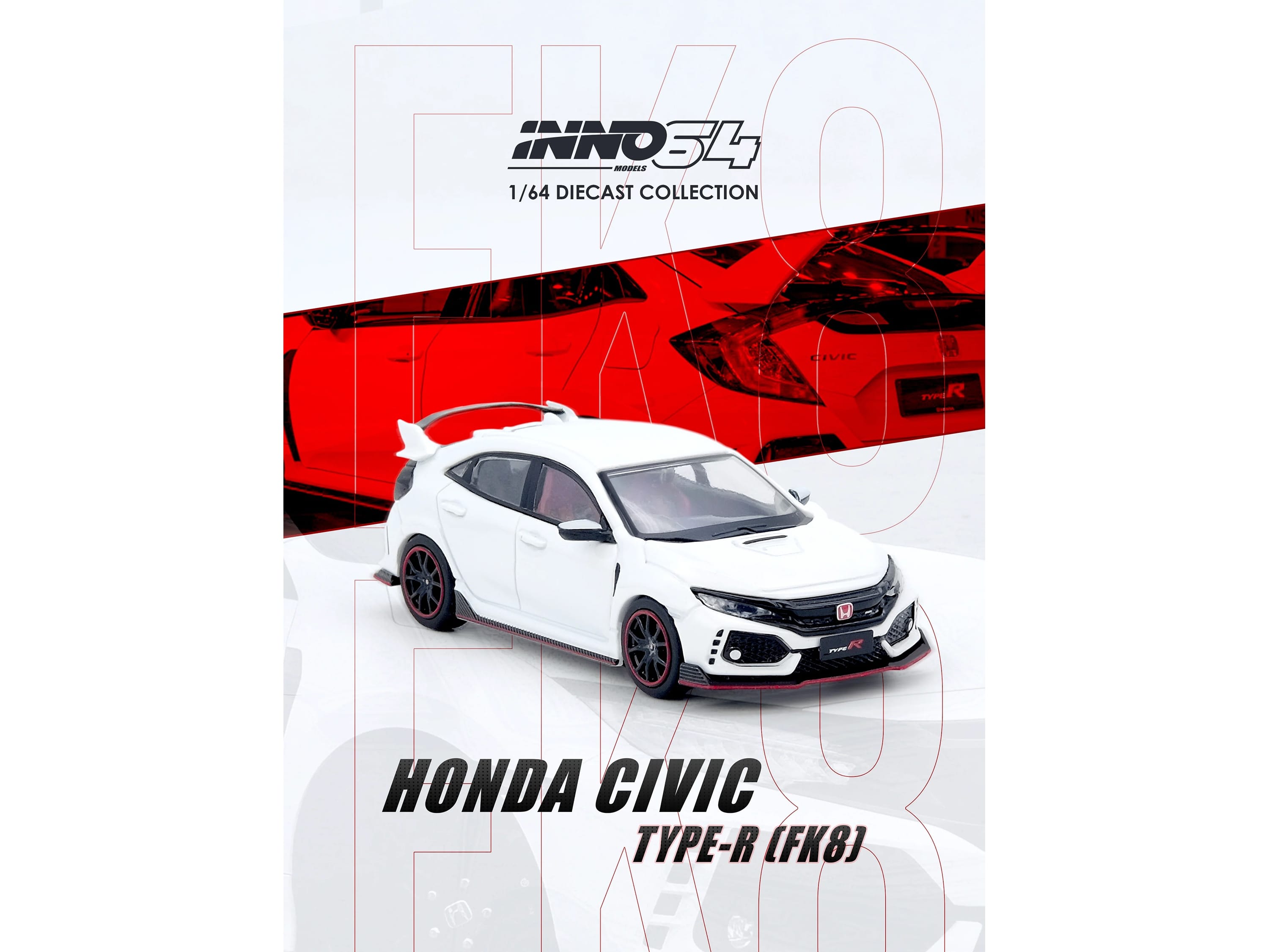Honda Civic Type R (FK8) RHD (Right Hand Drive) White 1/64 Diecast Model Car by Inno Models - Image 3