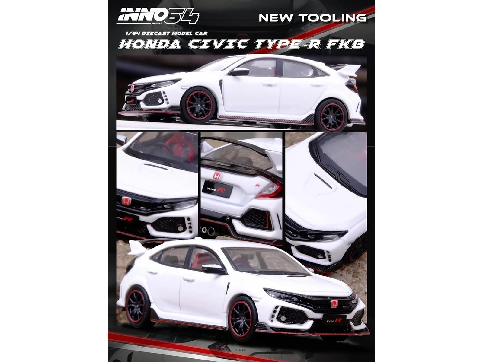 Honda Civic Type R (FK8) RHD (Right Hand Drive) White 1/64 Diecast Model Car by Inno Models - Image 4