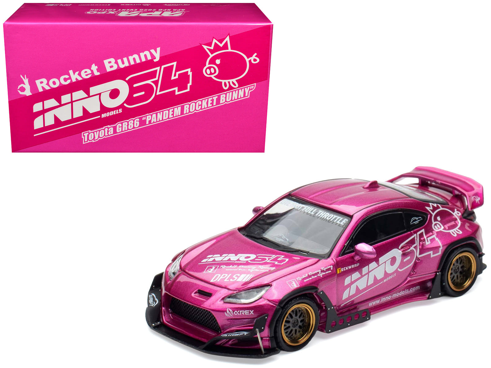 Toyota GR86 "Pandem Rocket Bunny" RHD (Right Hand Drive) Pink Metallic with Graphics "APA XPO 2025 Event Exclusive" 1/64 Diecast Model Car by Inno Models