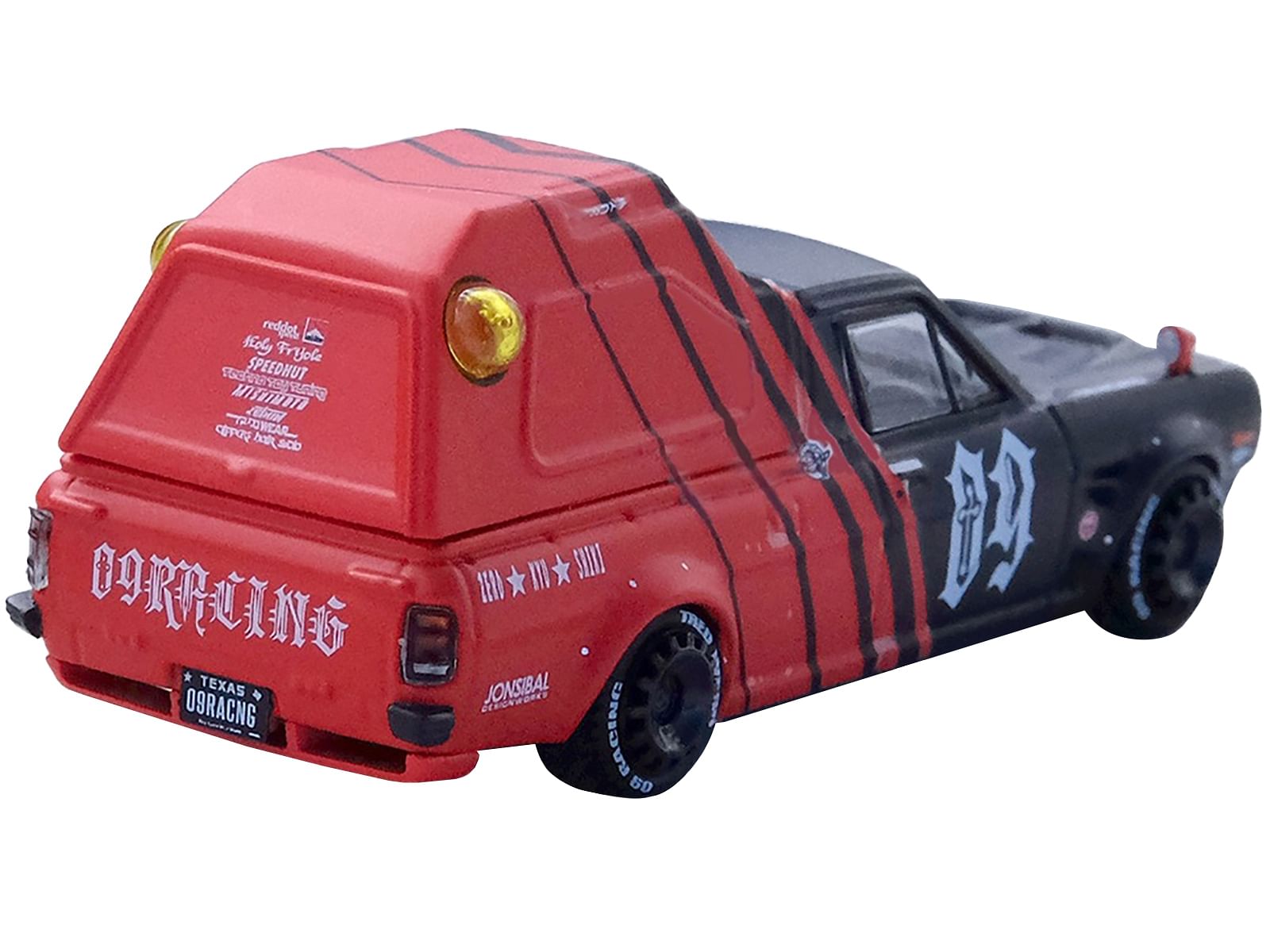 Nissan Sunny “Hakotora” Pickup Truck RHD (Right Hand Drive) #09 with Camper Shell Red and Black “09 Racing #Decepcionez” with Keychain Gift 1/64 Diecast Model Car by Inno Models