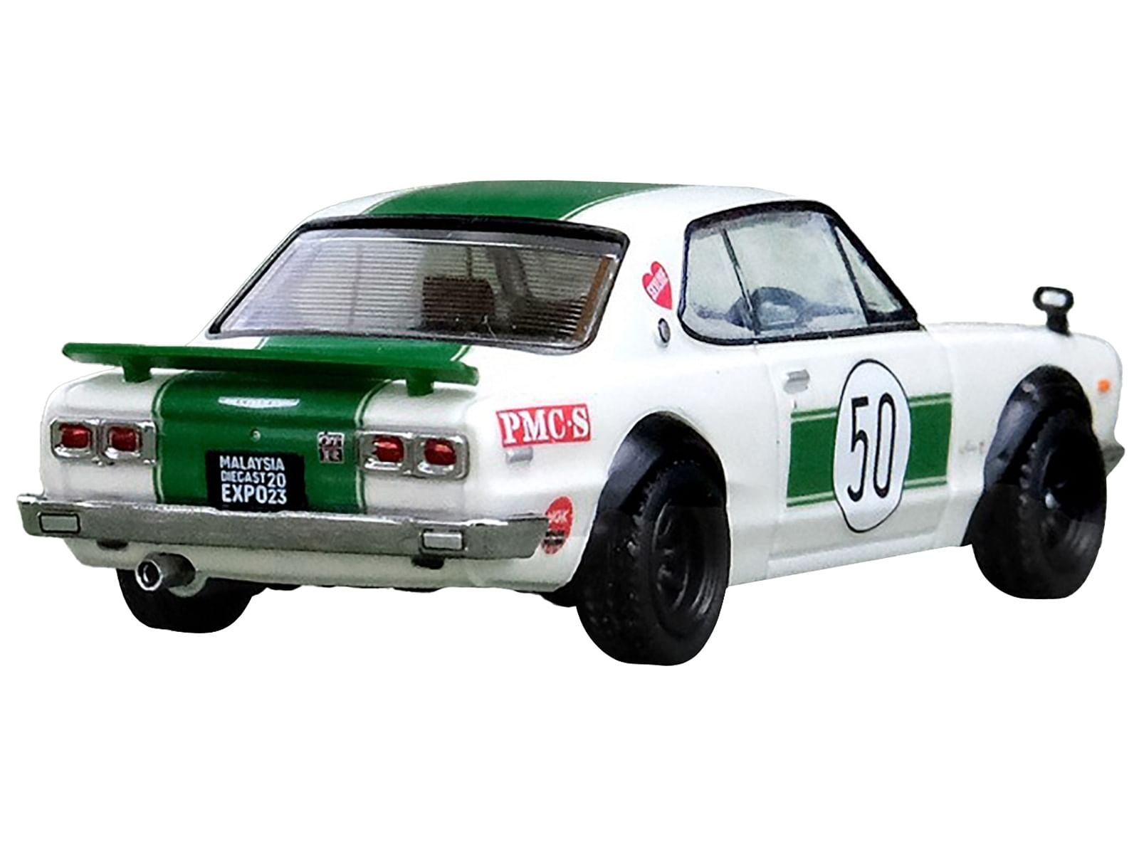 Nissan Skyline 2000 GT-R (KPGC10) #50 RHD (Right Hand Drive) White with Green Stripes “Malaysia Diecast Expo Event Edition” (2023) 1/64 Diecast Model Car by Inno Models