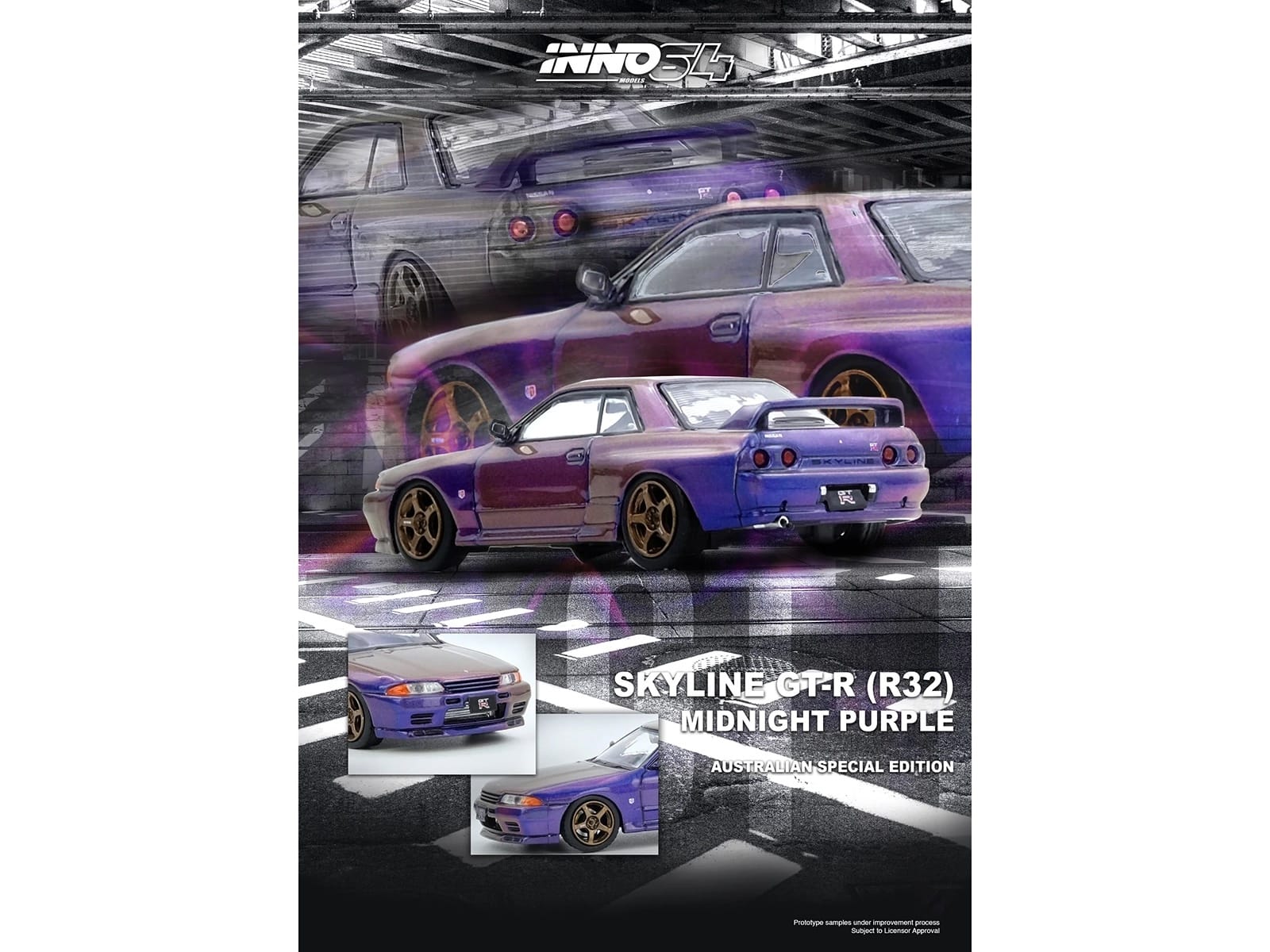 Nissan Skyline GT-R (R32) RHD (Right Hand Drive) Midnight Purple Metallic "Australian Special Edition" 1/64 Diecast Model Car by Inno Models - Image 3