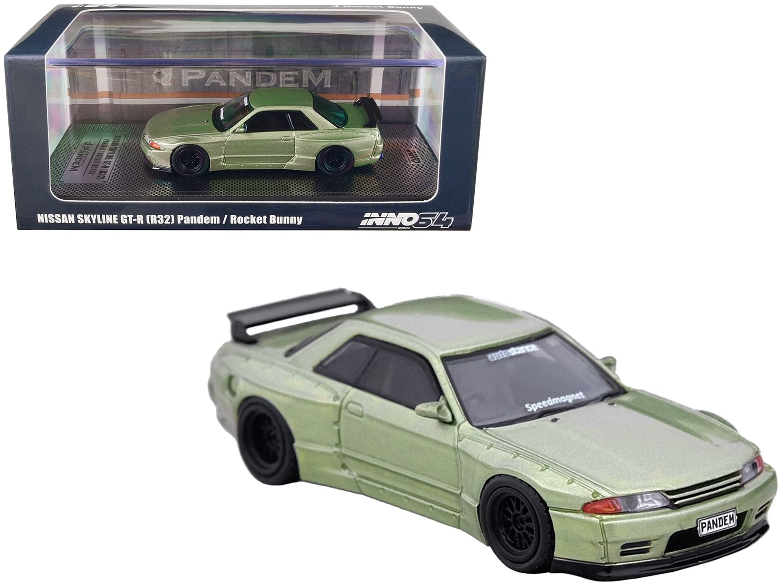 Nissan Skyline GT-R (R32) RHD (Right Hand Drive) “Pandem – Rocket Bunny” Millenium Jade Metallic 1/64 Diecast Model Car by Inno Models