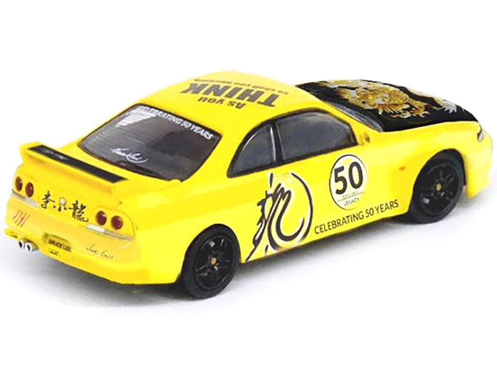 Nissan Skyline GT-R (R33) RHD (Right Hand Drive) Yellow with Black Hood “Bruce Lee Legacy 50 Year Anniversary” 1/64 Diecast Model Car by Inno Models