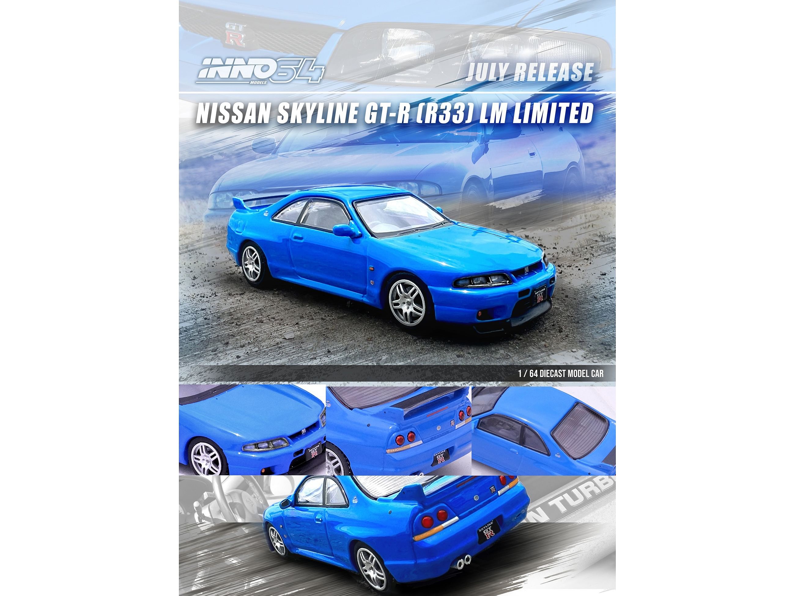 Nissan Skyline GT-R (R33) RHD (Right Hand Drive) Blue “LM Limited” 1/64 Diecast Model Car by Inno Models