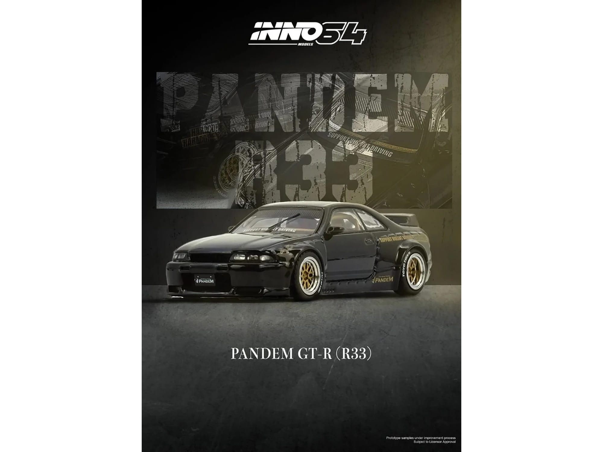 Nissan Skyline GT-R (BCNR33) RHD (Right Hand Drive) "Pandem - Rocket Bunny" Black 1/64 Diecast Model Car by Inno Models - Image 4