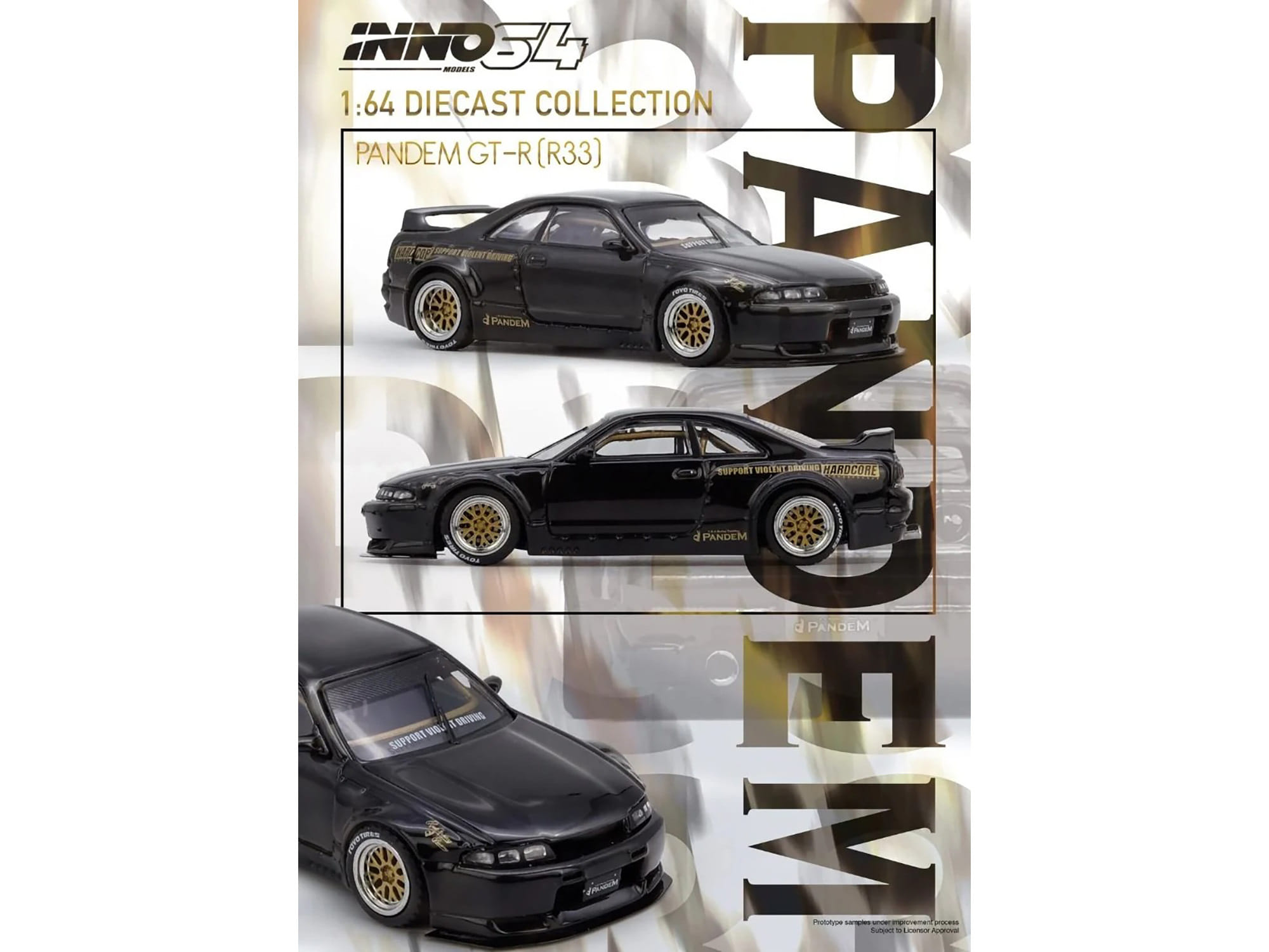 Nissan Skyline GT-R (BCNR33) RHD (Right Hand Drive) "Pandem - Rocket Bunny" Black 1/64 Diecast Model Car by Inno Models - Image 5