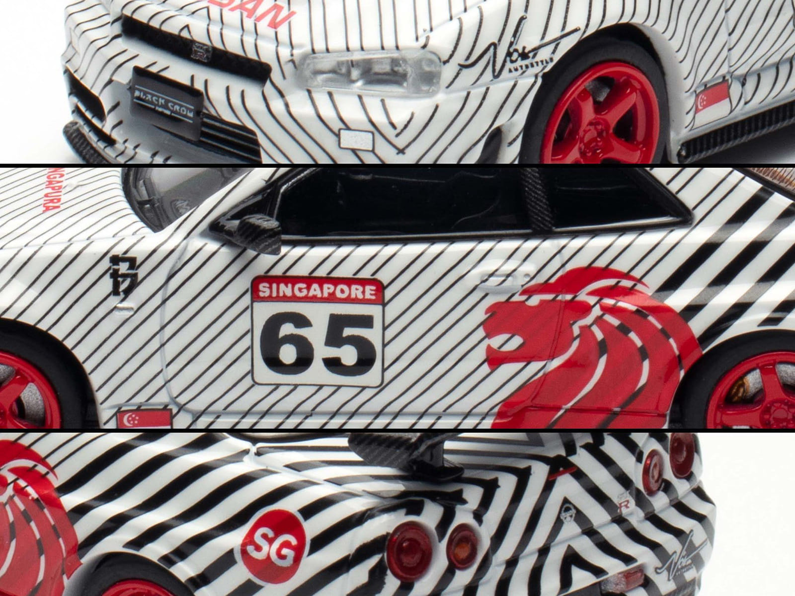 Nissan Skyline GT-R (R34) RHD (Right Hand Drive) #65 "Black Crow" White with Black Pinstripes "Singapore Diecast Expo 2025 Event Edition" 1/64 Diecast Model Car by Inno Models - Image 2