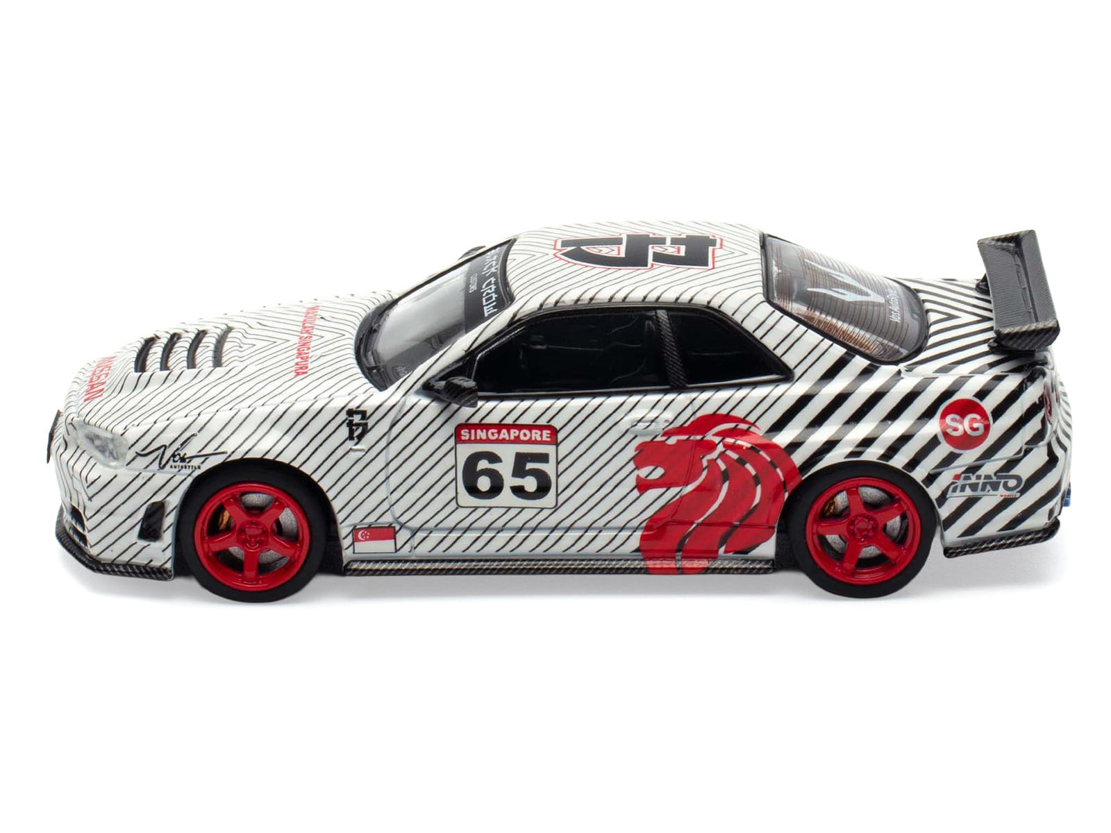 Nissan Skyline GT-R (R34) RHD (Right Hand Drive) #65 "Black Crow" White with Black Pinstripes "Singapore Diecast Expo 2025 Event Edition" 1/64 Diecast Model Car by Inno Models - Image 3
