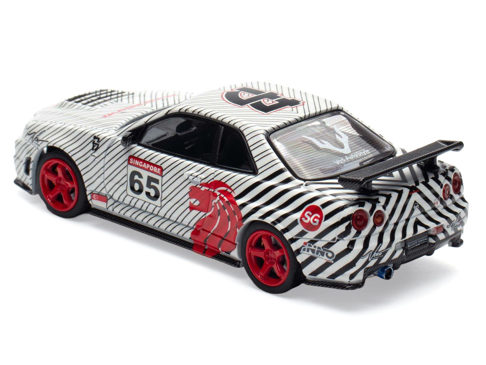 Nissan Skyline GT-R (R34) RHD (Right Hand Drive) #65 "Black Crow" White with Black Pinstripes "Singapore Diecast Expo 2025 Event Edition" 1/64 Diecast Model Car by Inno Models - Image 4