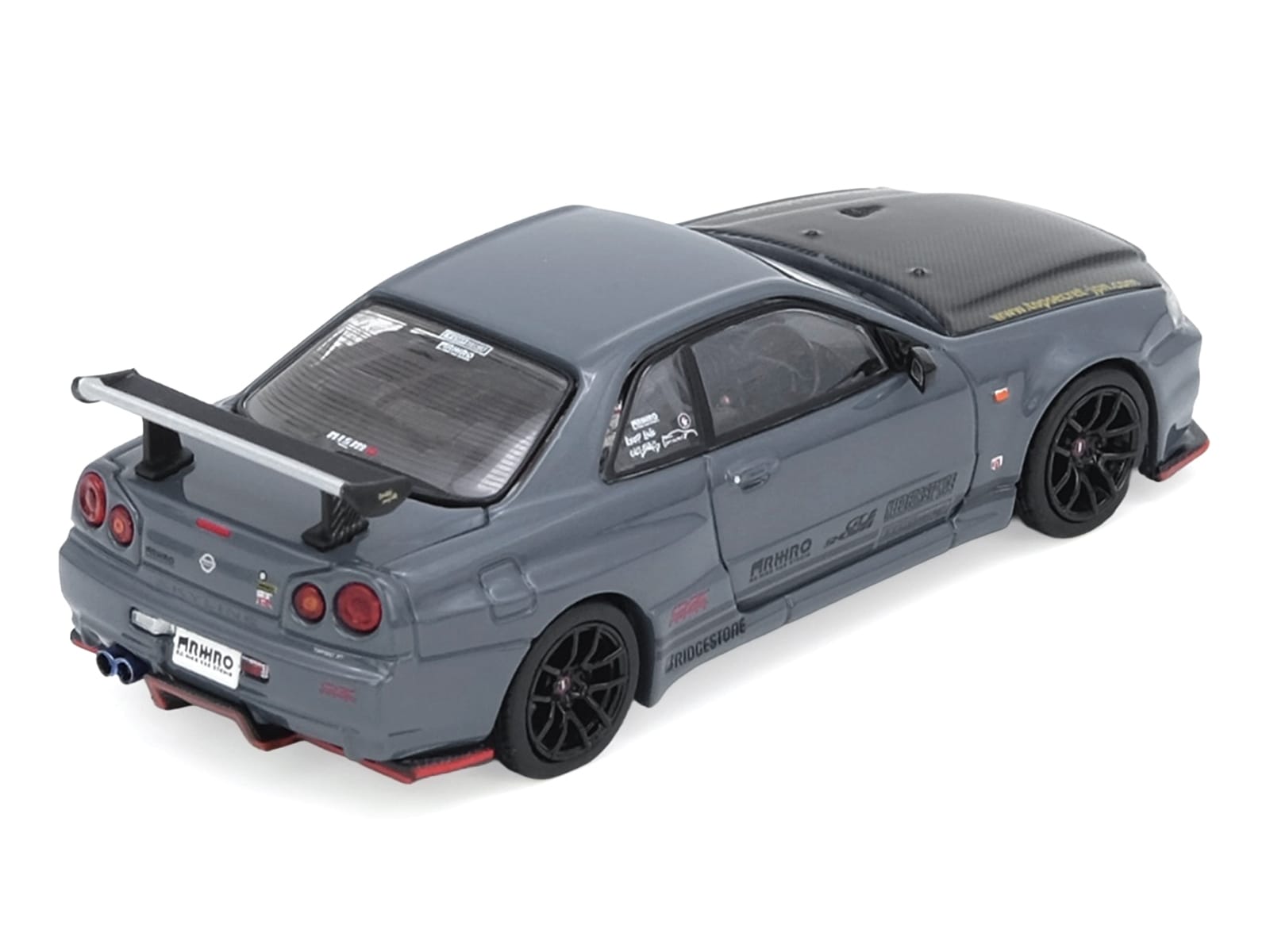 Nissan Skyline GT-R (R34) "Top Secret" RHD (Right Hand Drive) Stealth Gray with Carbon Hood "GTSHOW 2025 Event Edition" 1/64 Diecast Model Car by Inno Models - Image 3