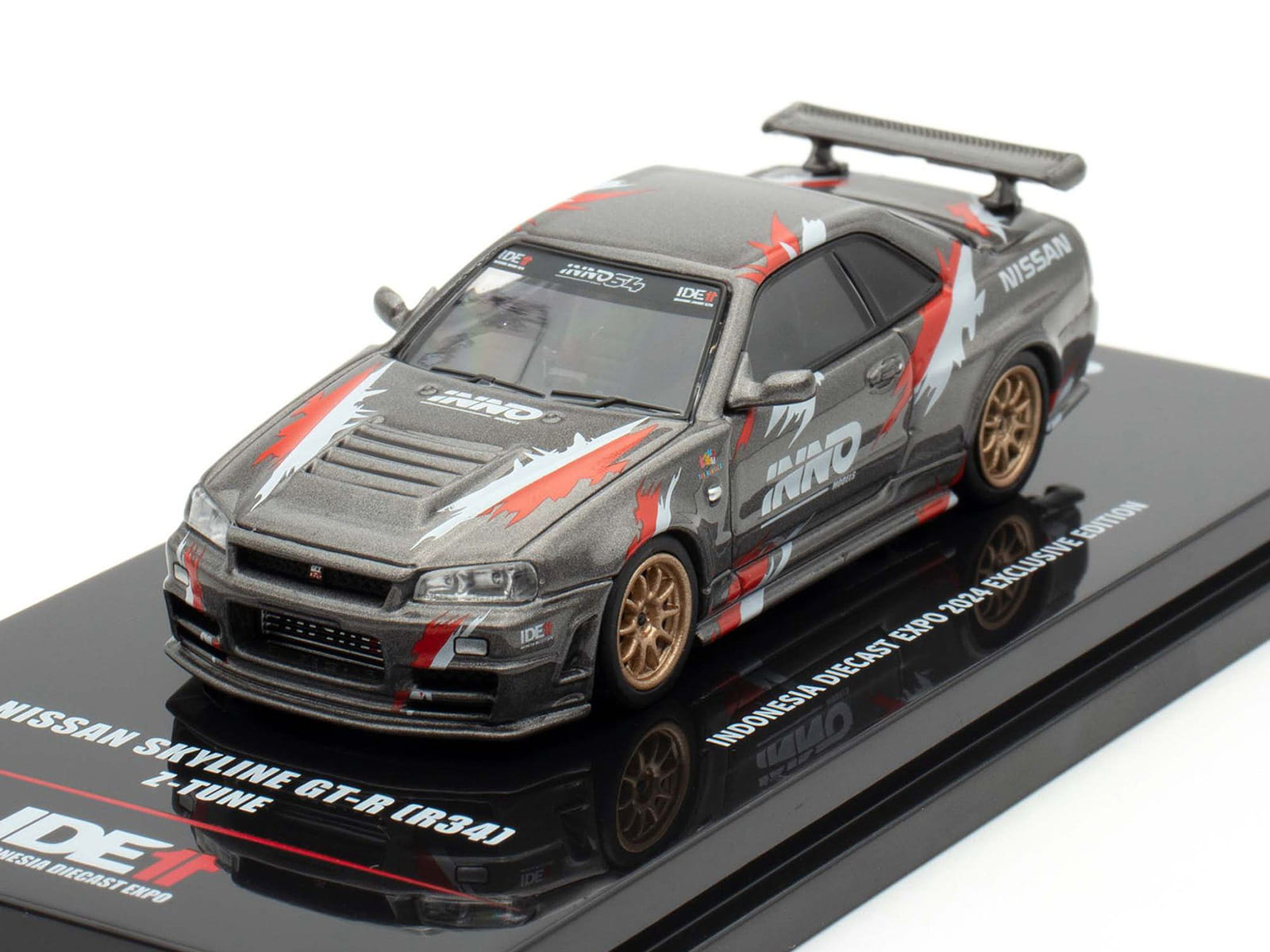 Nissan Skyline GT-R (R34) Z-Tune RHD (Right Hand Drive) Gray Metallic with Graphics "Indonesia Diecast Expo 2024 Exclusive Edition" 1/64 Diecast Model Car by Inno Models - Image 5